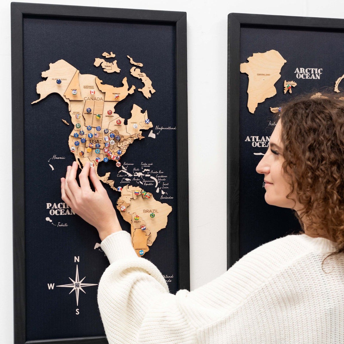 3D Wooden Triptych World Map Gold, photo 3 of 12