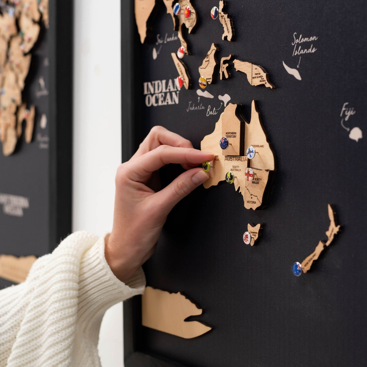 3D Wooden Triptych World Map Gold, photo 5 of 12