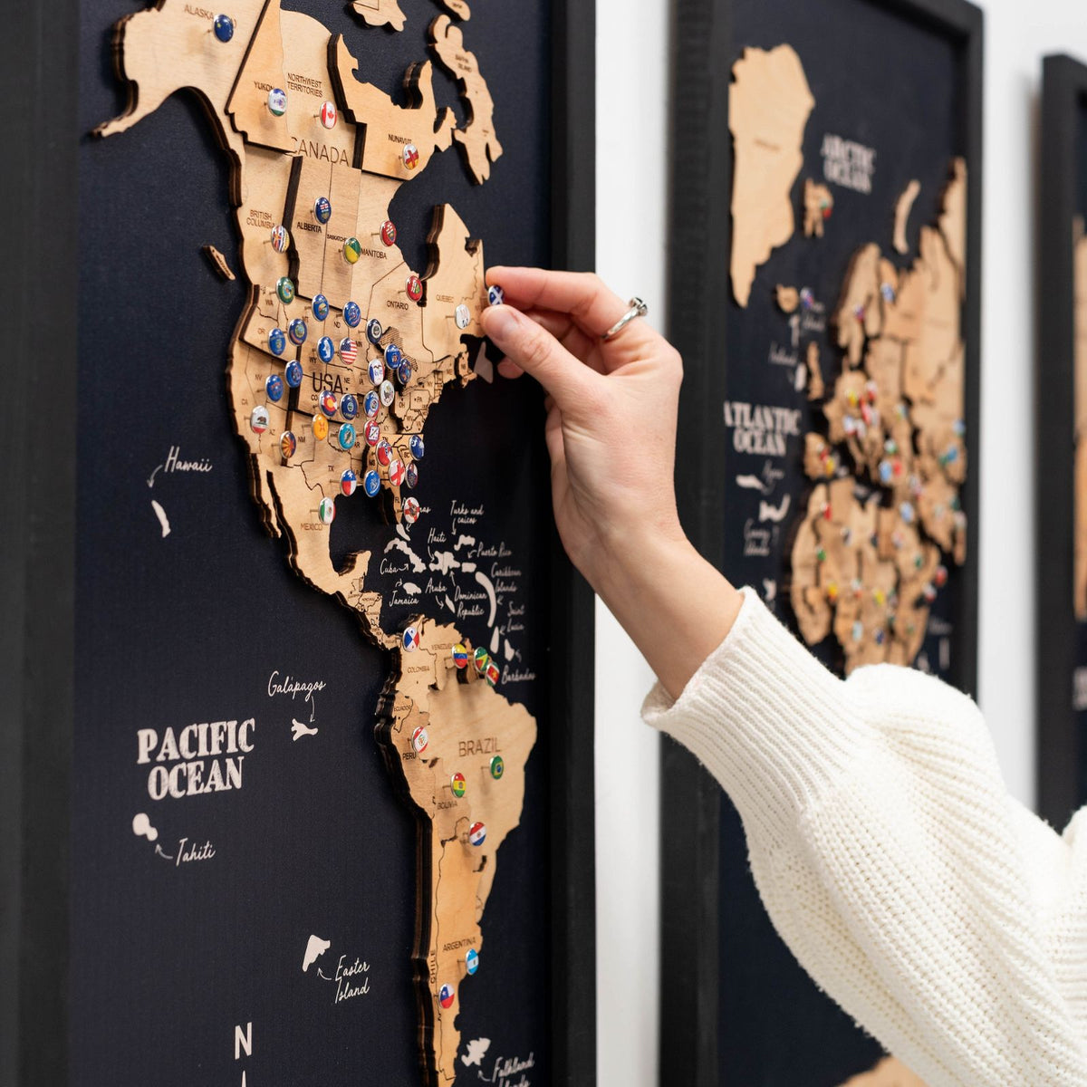 3D Wooden Triptych World Map Gold, photo 6 of 12
