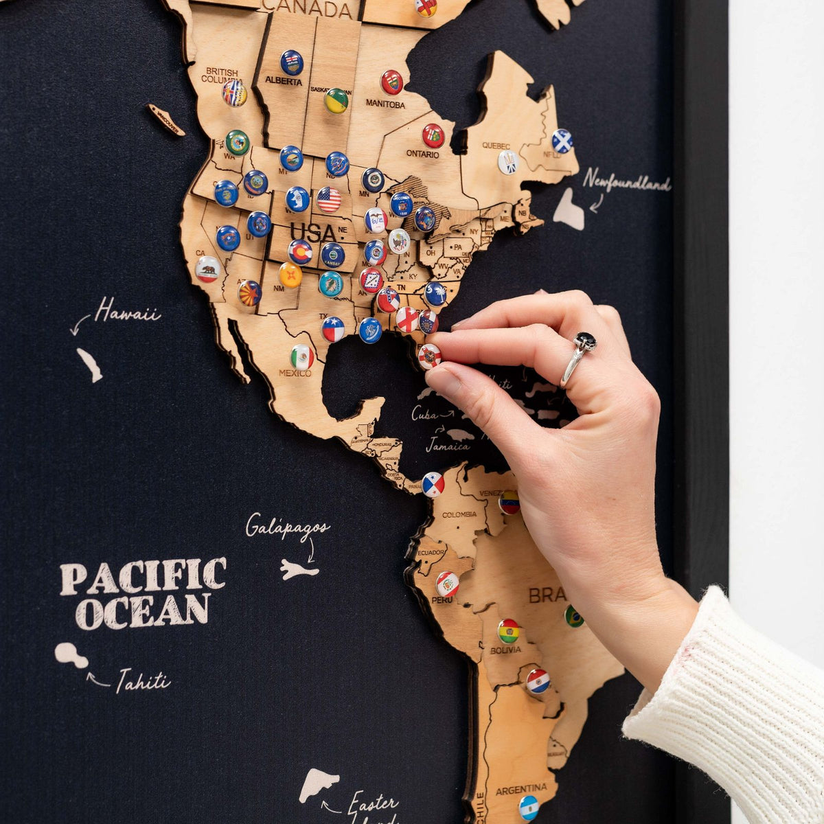3D Wooden Triptych World Map Gold, photo 2 of 12