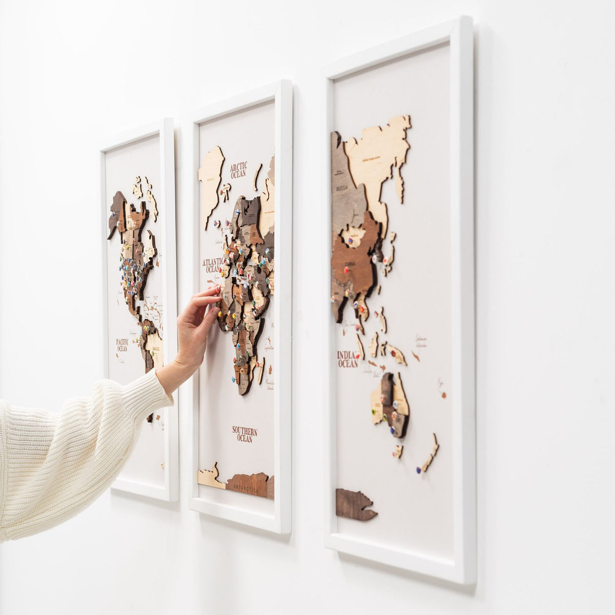 3D Wooden Triptych World Map Multicolor, photo 6 of 15