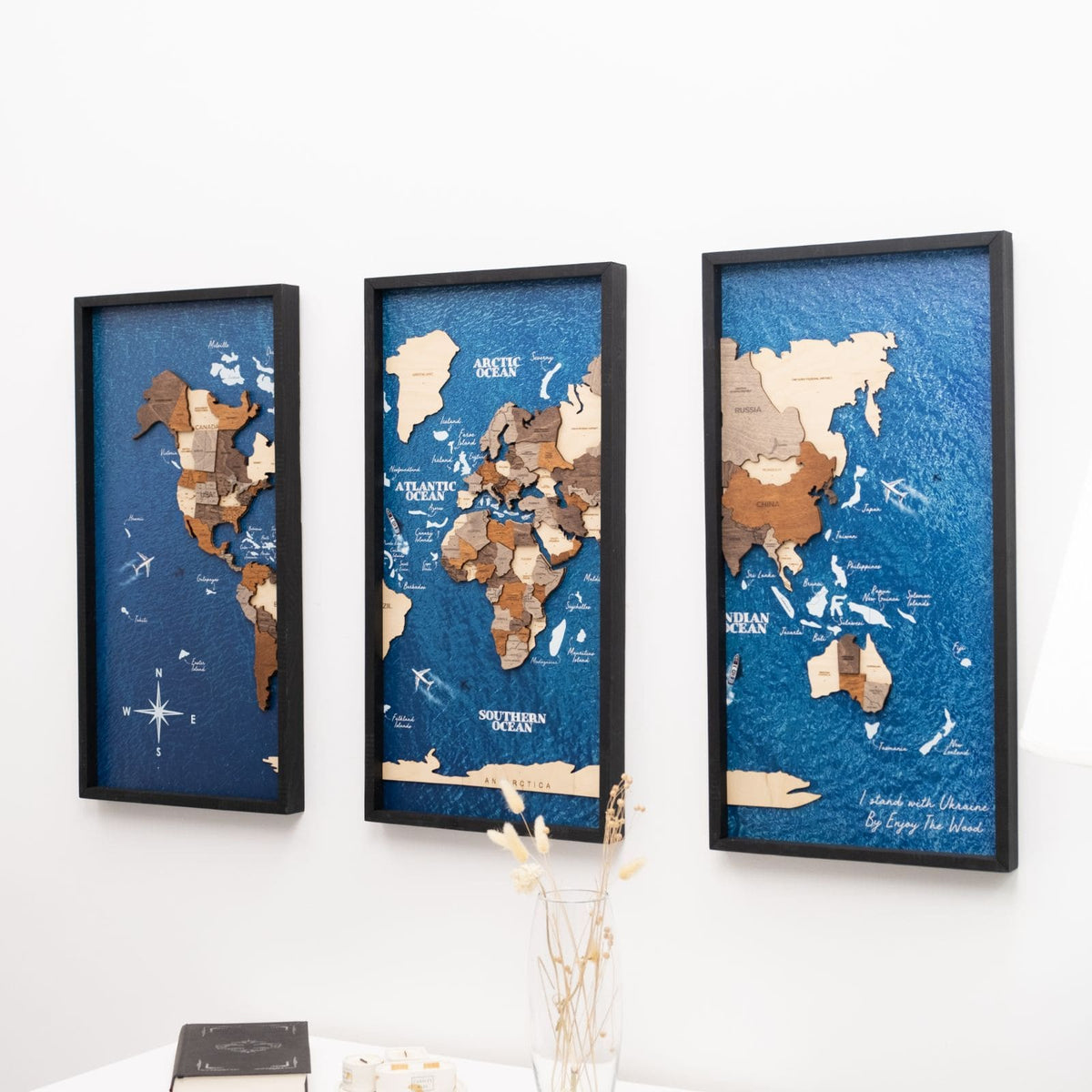 3D Wooden Triptych World Map Multicolor, photo 8 of 15