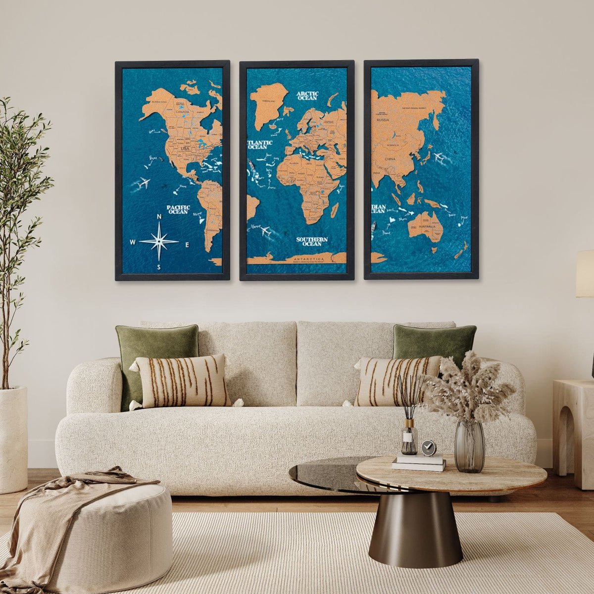 Cork world map triptych - Black, photo 11 of 14