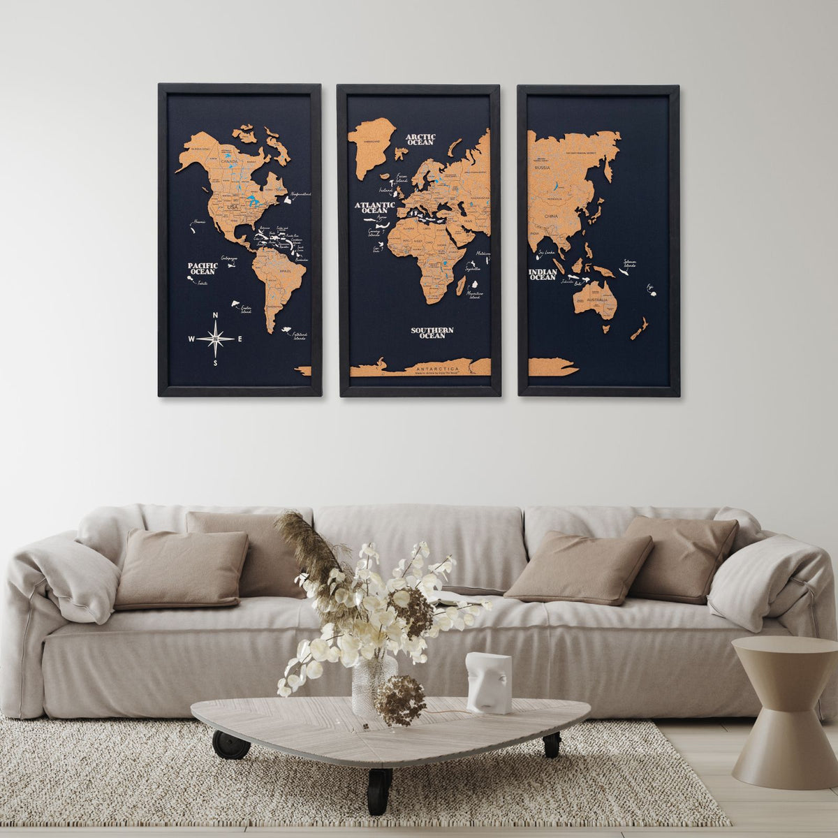 Cork world map triptych - Black, photo 12 of 14
