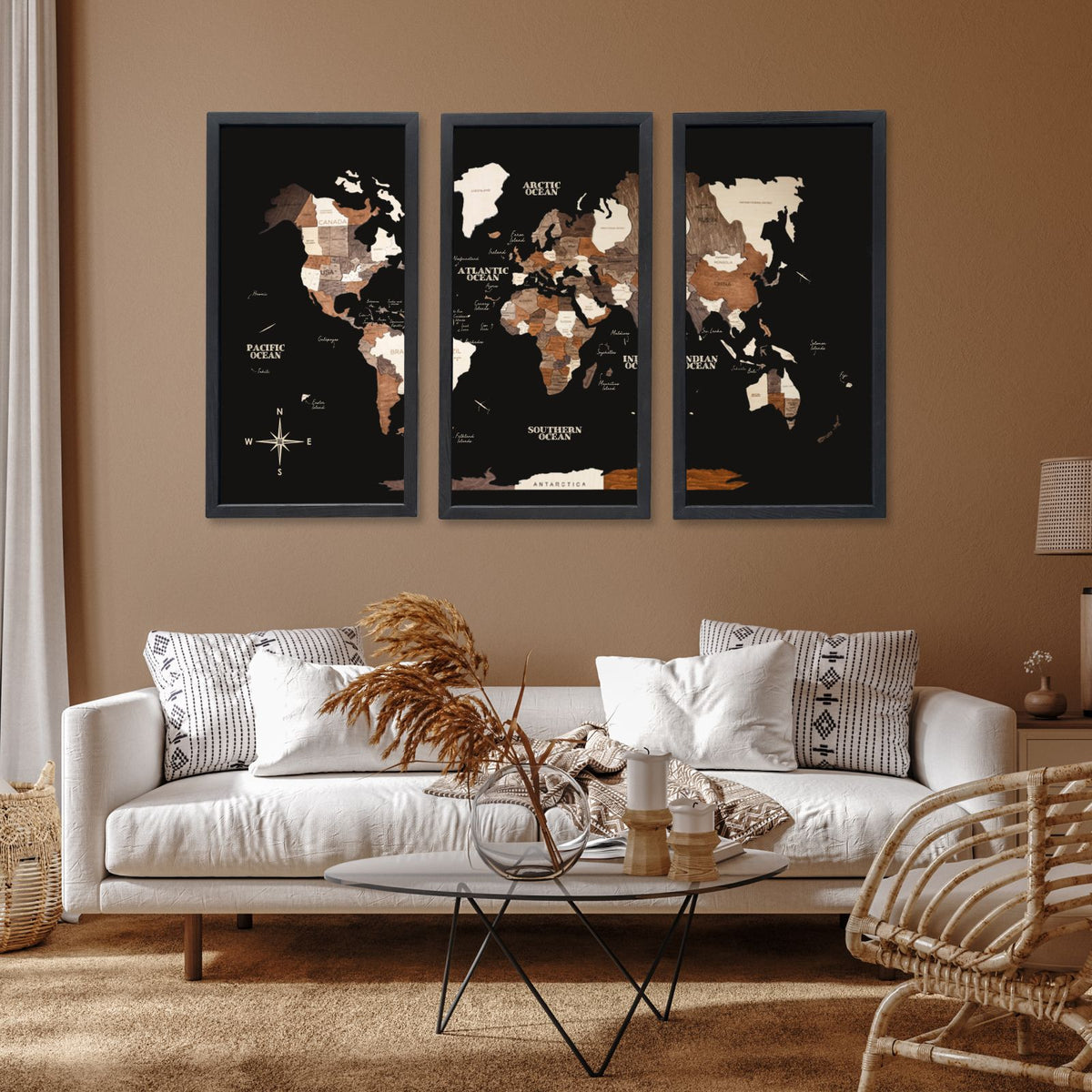 3D Wooden Triptych World Map Multicolor, photo 11 of 15