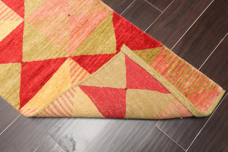 2'x4' Hand Knotted Contemporary Geometric Turkish Oriental Area Rug Gold