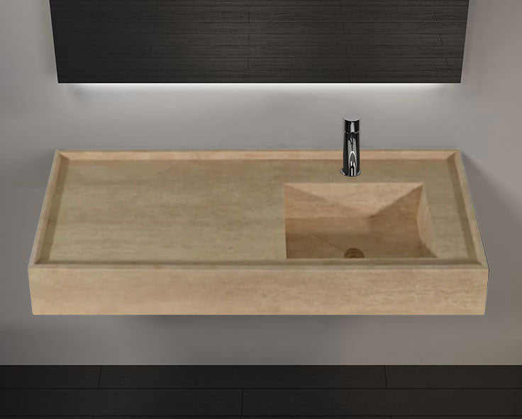 Troia Beige Travertine Rectangular Wall-mount Bathroom Sink (W)20" (L)54" (H)6"