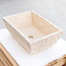 Light Beige Travertine Natural Stone Rustic Vessel Sink Hand Chiseled
