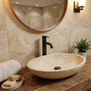 Travertine Oval Vessel Sink 16x21 Beige Handcrafted Natural Stone Bathroom Fixture