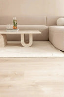 Light Travertine Designer Coffee Table with U Shaped Legs 28W x 48L - Polished Finish