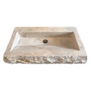 Travertine Beige Rectangular Rustic Wall Mount Bathroom Stone Sink