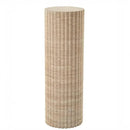 Troia Light Travertine Plinth Side Table Fluted Unfilled, Honed large front view