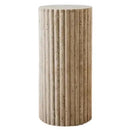 Light Travertine Natural Stone Fluted Plinth Side Table Honed