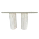 Light Travertine Designer Console Table with Fluted Legs 63 Inches Modern Minimalist