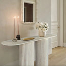 Light Travertine Designer Console Table with Fluted Legs 63 Inches Modern Minimalist