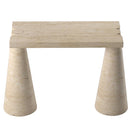 Troia Light Travertine Designer Cone Shape Legs Console Polished (W)15" (L)40" (H)32" top view