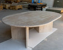 Light Travertine Oval Handcrafted Coffee Table Polished Finish 24 x 48 x 16 Inches