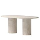 Travertine Oval Dining Table Light Stone Fluted Round Legs
