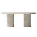 Travertine Oval Dining Table Light Stone Fluted Round Legs