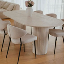 Travertine Oval Dining Table Light Stone Fluted Round Legs