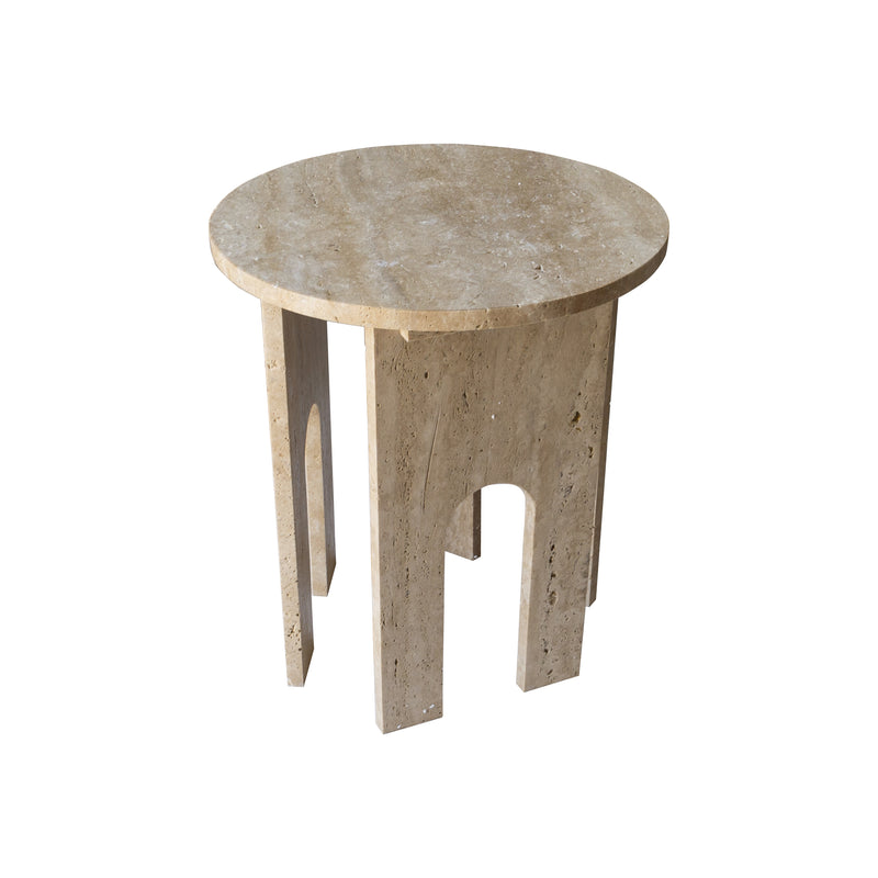 Troia Light Travertine Round End/Side Table U Shape Legs Unfilled, Honed (D)18" (H)20"