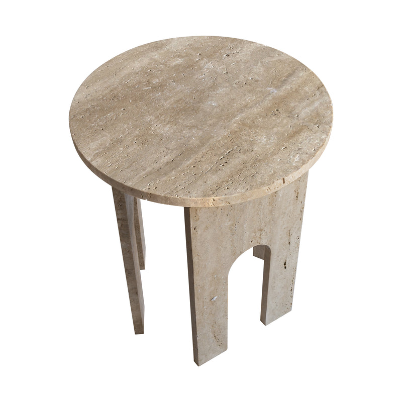 Troia Light Travertine Round End/Side Table U Shape Legs Unfilled, Honed (D)18" (H)20"