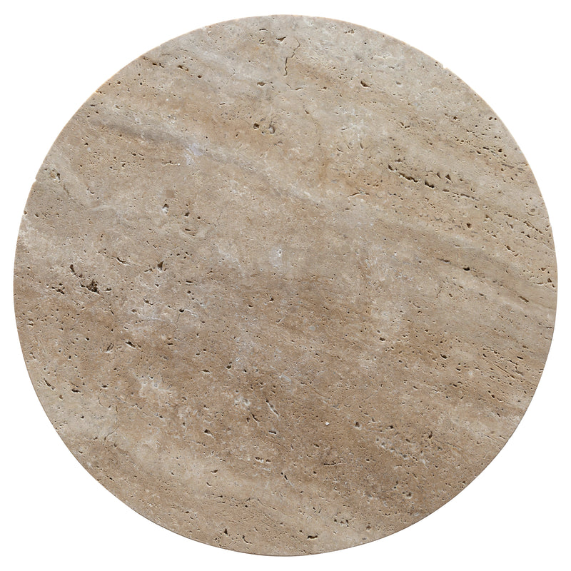 Troia Light Travertine Round End/Side Table U Shape Legs Unfilled, Honed (D)18" (H)20"