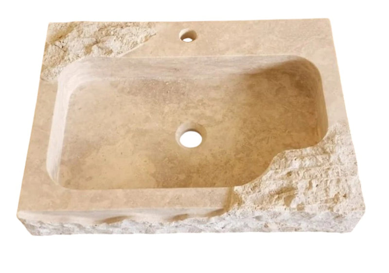 Troia Light Travertine Rustic Textured Edge Wall-mount Bathroom Sink (W)16" (L)24" (H)5"