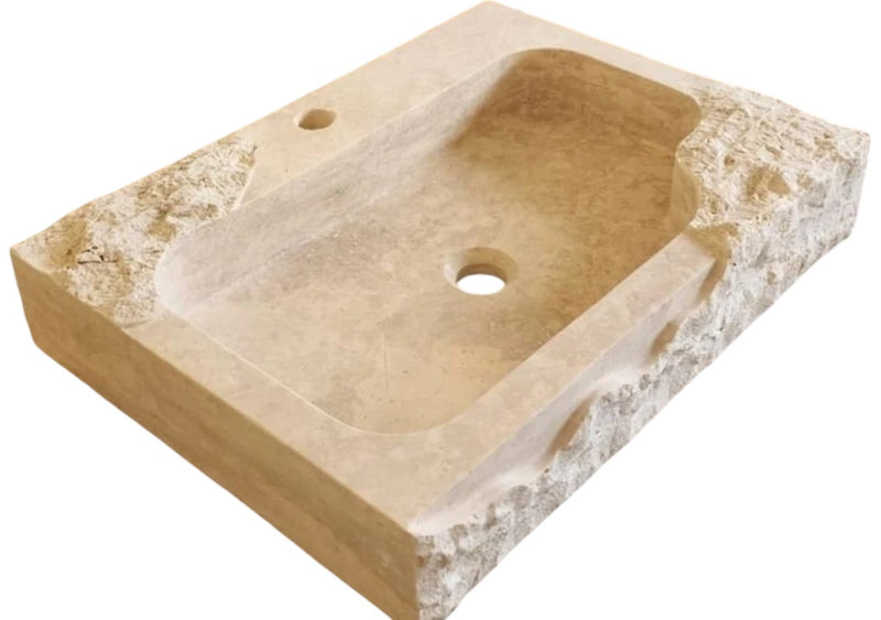 Troia Light Travertine Rustic Textured Edge Wall-mount Bathroom Sink (W)16" (L)24" (H)5"