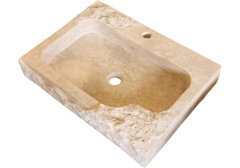 Troia Light Travertine Rustic Textured Edge Wall-mount Bathroom Sink (W)16" (L)24" (H)5"