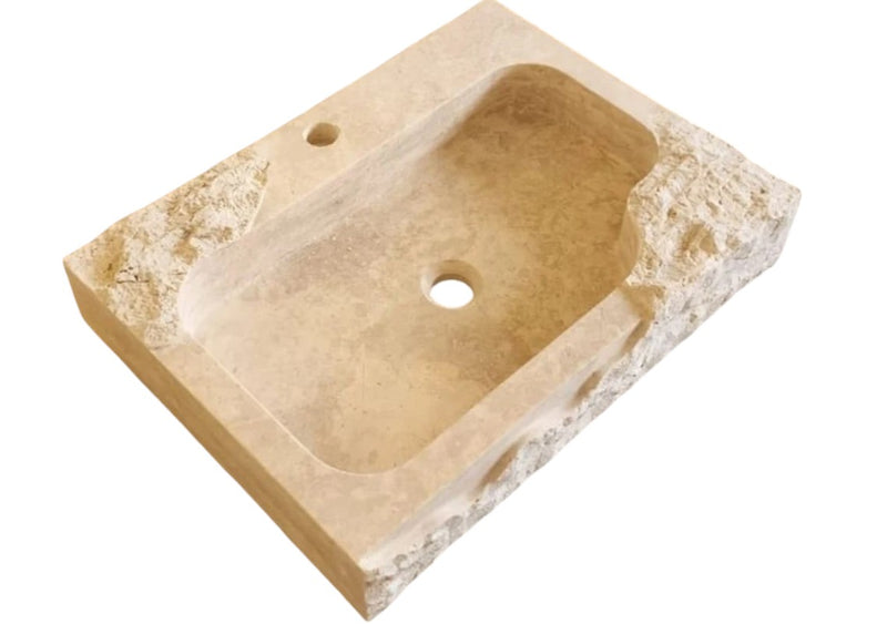 Troia Light Travertine Rustic Textured Edge Wall-mount Bathroom Sink (W)16" (L)24" (H)5"