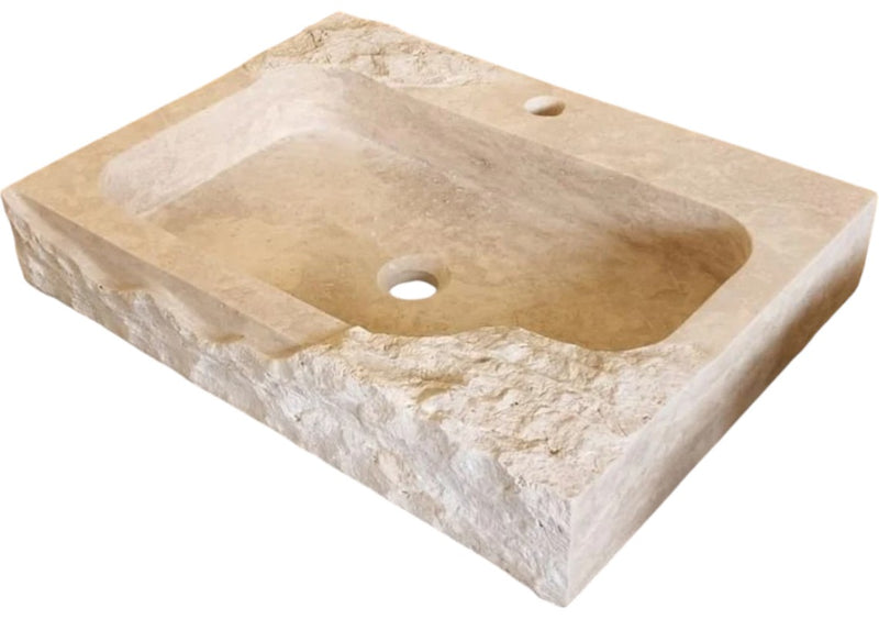 Troia Light Travertine Rustic Textured Edge Wall-mount Bathroom Sink (W)16" (L)24" (H)5"