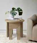 Natural Light Travertine Round End Table Honed Finish 18D x 20H