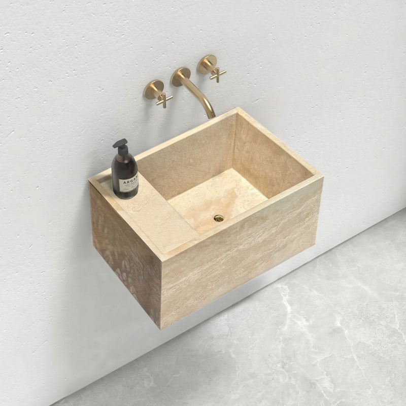 Troia Light Travertine Wall-Mount Bathroom Sink (W)17" (L)24" (H)14"