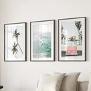Tropical Beach Wall Art Set. Modern Coastal Surfing Prints by Wall Art Set