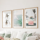Tropical Beach Wall Art Set. Modern Coastal Surfing Prints by Wall Art Set