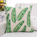 Tropical green plant leaves linen cushion cover living room pillow by Decorbites