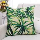 Tropical green plant leaves linen cushion cover living room pillow by Decorbites