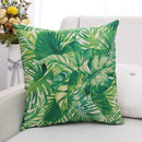Tropical green plant leaves linen cushion cover living room pillow by Decorbites