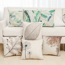 Tropical green plant leaves linen cushion cover living room pillow by Decorbites
