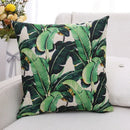 Tropical green plant leaves linen cushion cover living room pillow by Decorbites