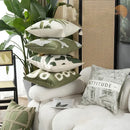 Tropical olive & cream embroidered patchwork cushion cover living room by Decorbites