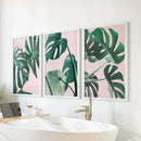 Pink Botanical 3 Piece Wall Art. Green Monstera Leaves Print by Wall Art Set