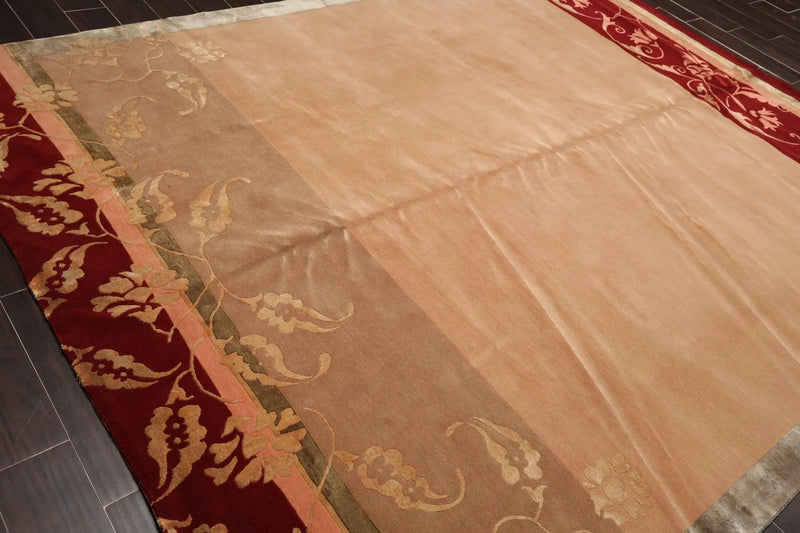 8' x 10' Hand Knotted Superfine Wool & Silk Tibetan Oriental Area Rug Tan