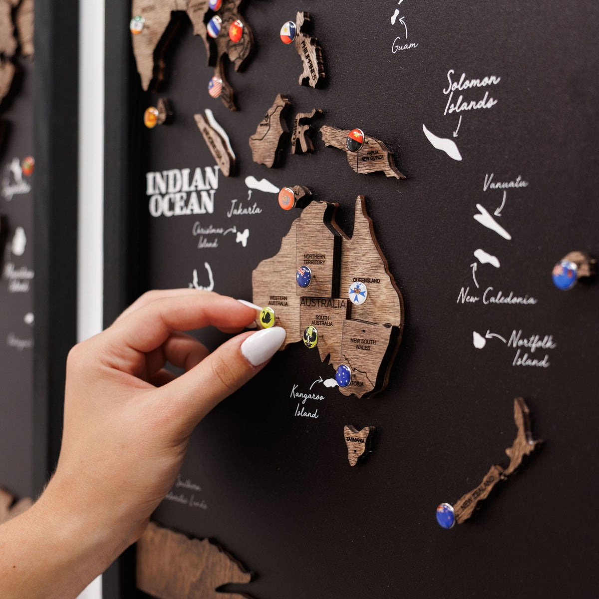 Triptych Wooden World Map (Dark Walnut), photo 2 of 12
