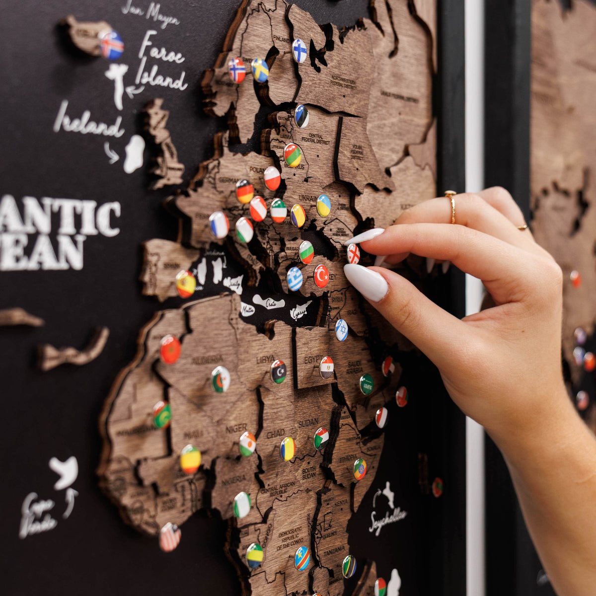 Triptych Wooden World Map (Dark Walnut), photo 4 of 12
