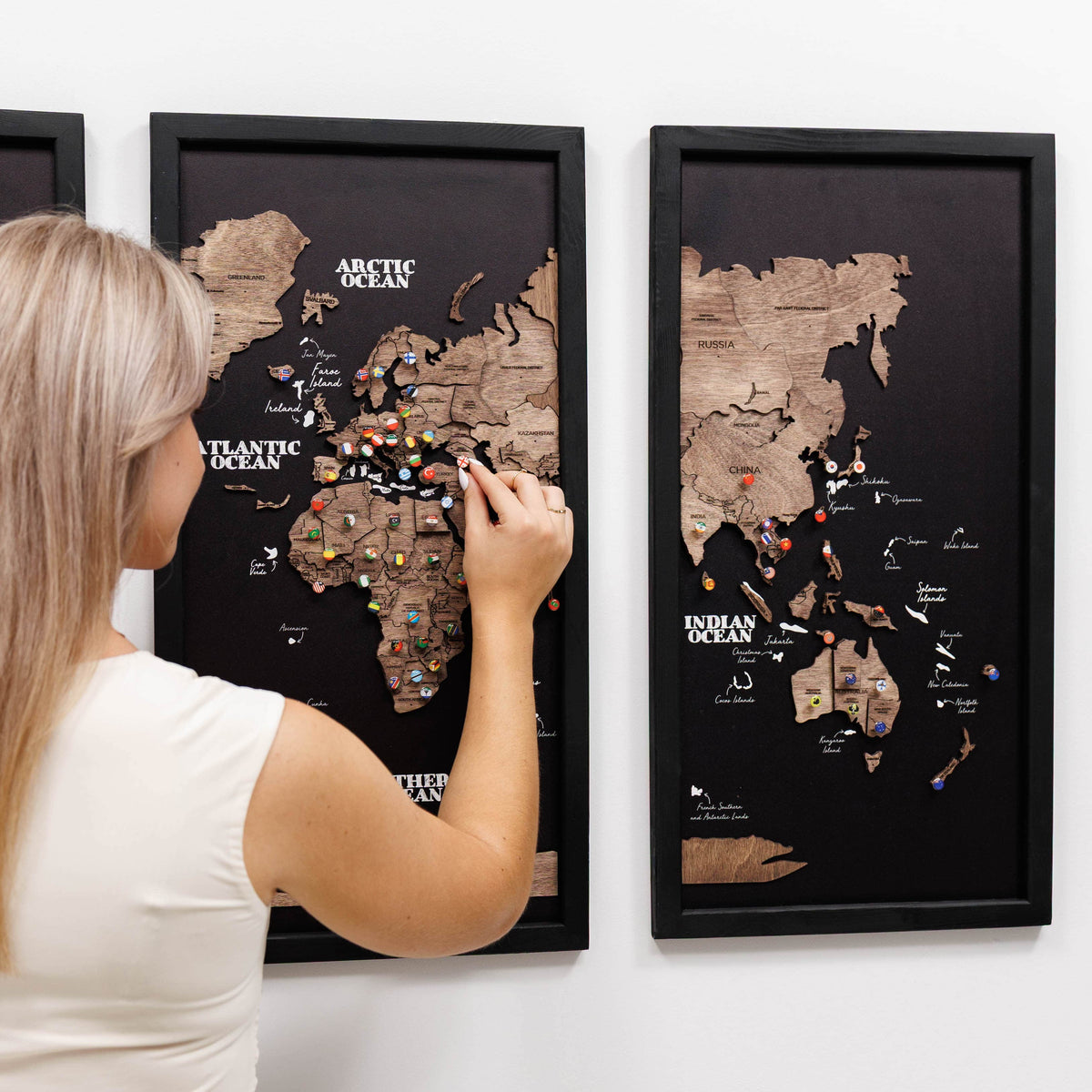 Triptych Wooden World Map (Dark Walnut), photo 6 of 12