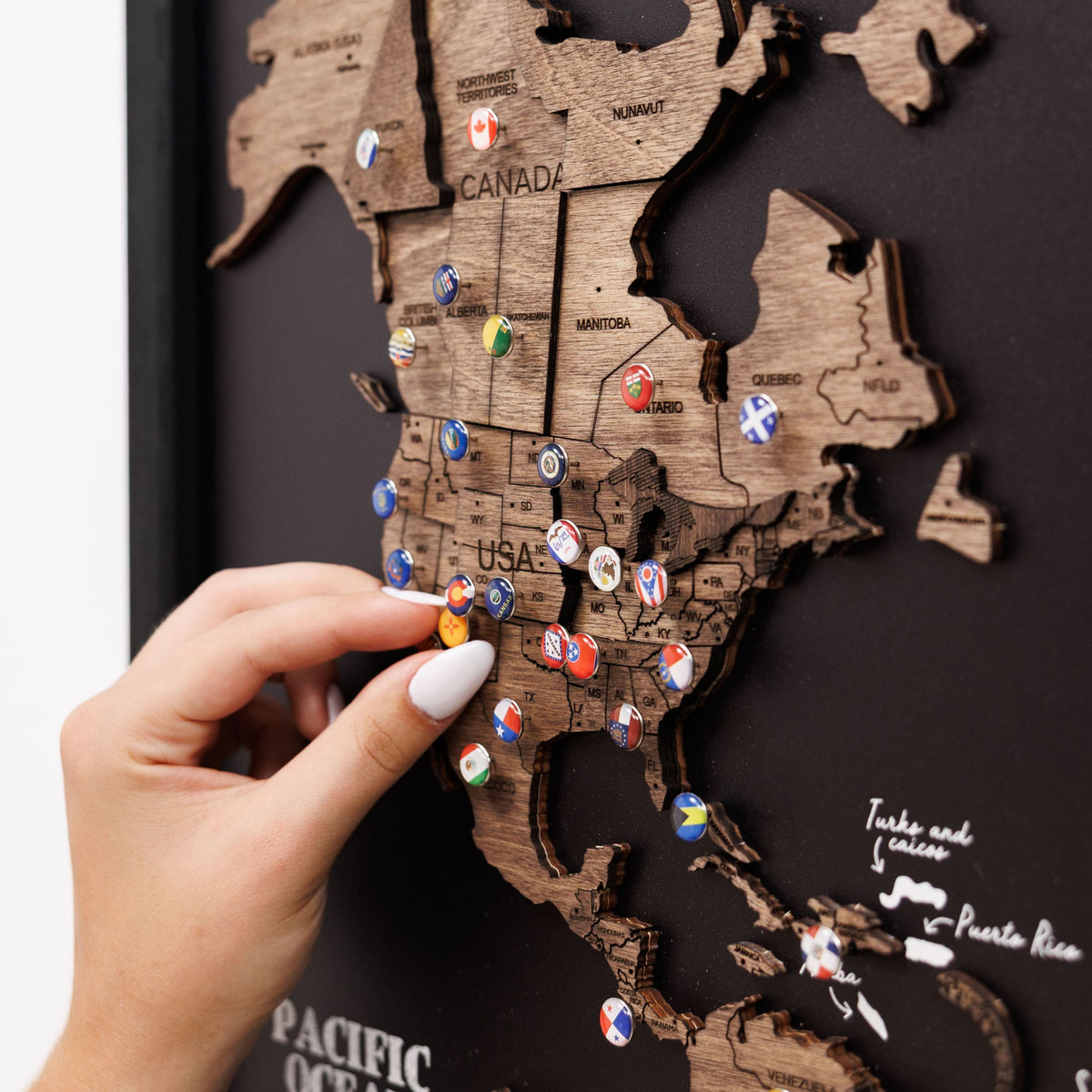 Triptych Wooden World Map (Dark Walnut), photo 7 of 12