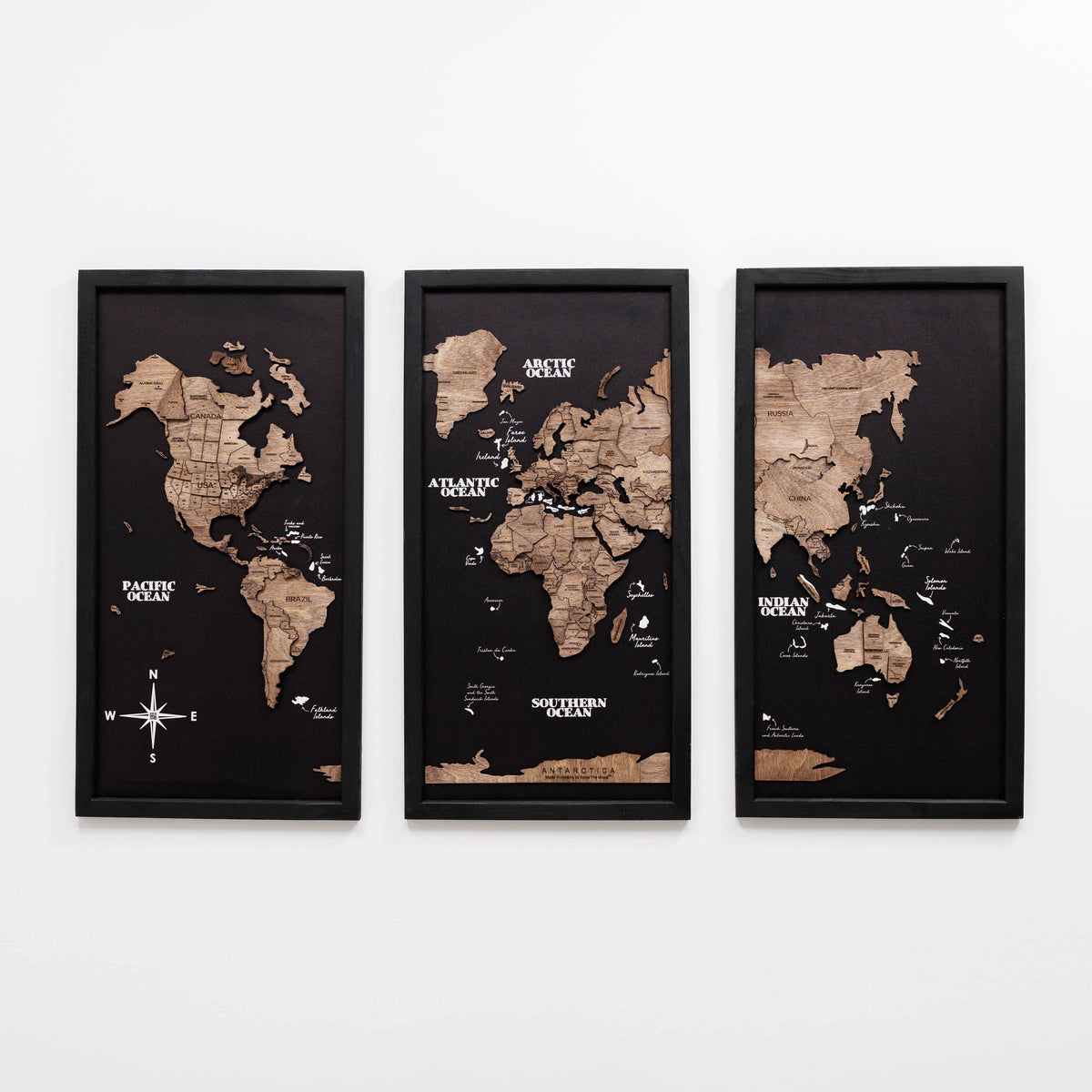 Triptych Wooden World Map (Dark Walnut), photo 8 of 12