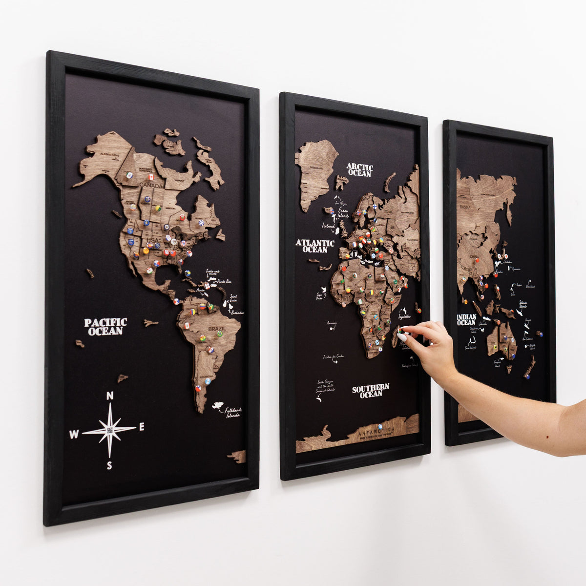 Triptych Wooden World Map (Dark Walnut), photo 9 of 12